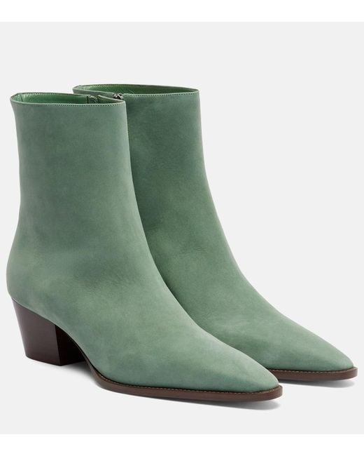 Manolo Blahnik Green Ankle Boots Aliera 50 Aus Veloursleder