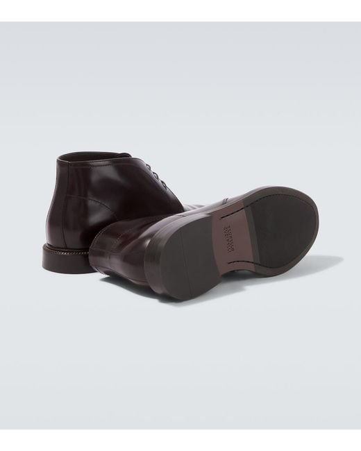 Brunello Cucinelli Brown Leather Ankle Boots for men