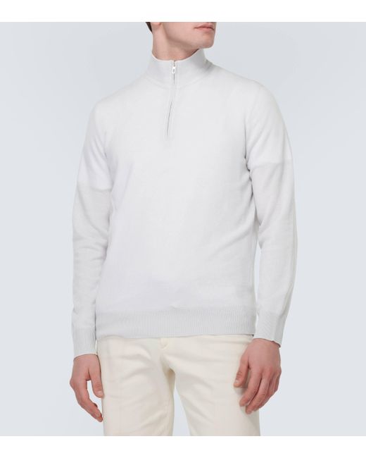 Loro Piana White Roadster Cashmere Half-zip Sweater for men