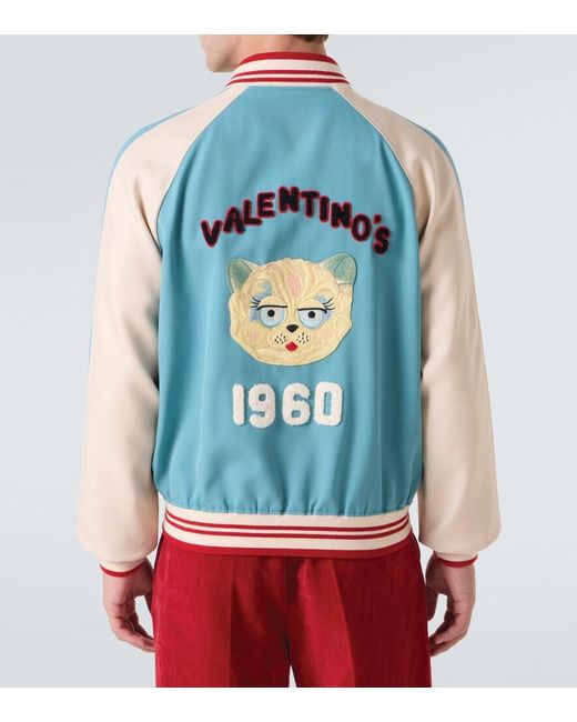 Valentino Blue Logo Virgin Wool Varsity Jacket for men
