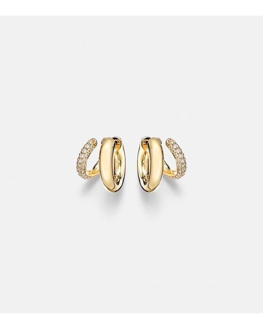 Sydney Evan Metallic Tri-Link 14Kt Huggie Earrings With Diamonds