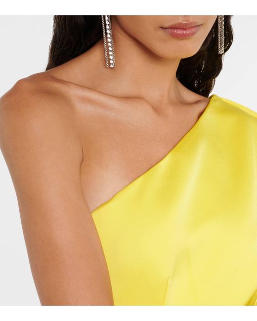 Alex Perry Yellow Caped One-shoulder Satin Gown