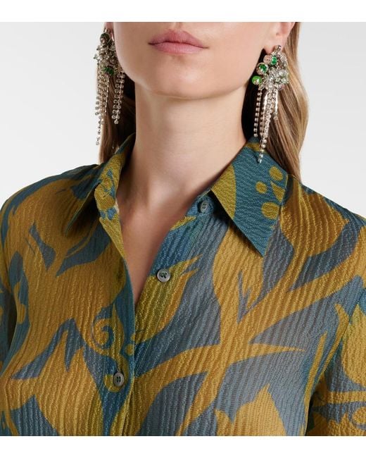 Dries Van Noten Green Printed Silk Shirt