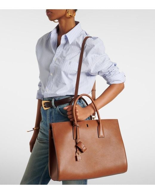 Saint Laurent Brown Sac De Jour Large Leather Tote Bag