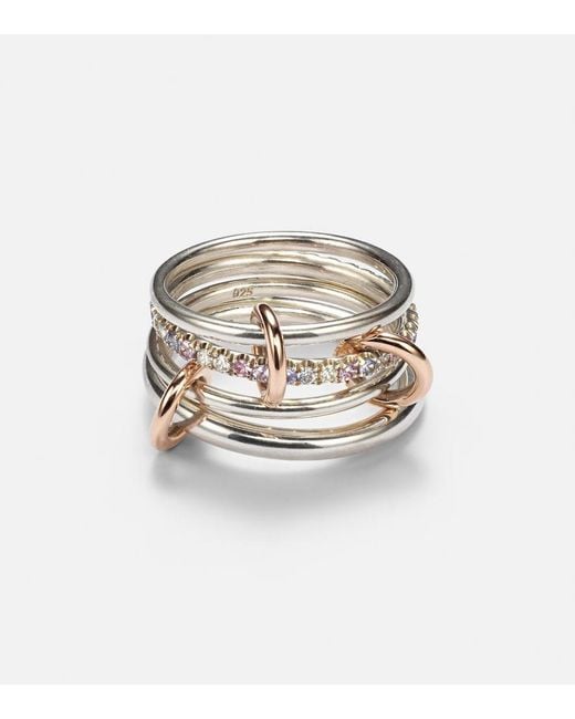 Spinelli Kilcollin Metallic Nimbus Sterling Linked Rings With Sapphires, Tanzanite And Diamonds