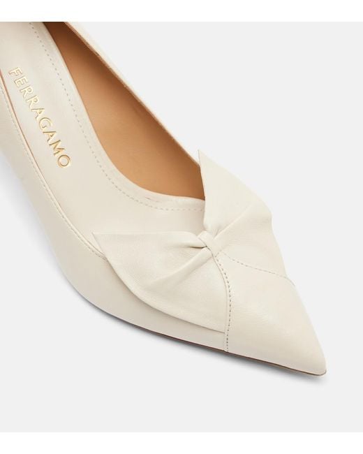 Ferragamo White Gwen 70 Leather Pumps