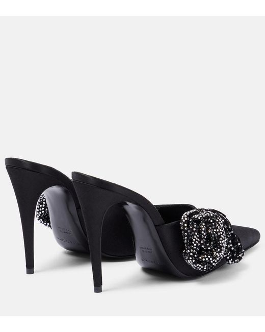Magda Butrym Black Floral-Applique Embellished Satin Mules