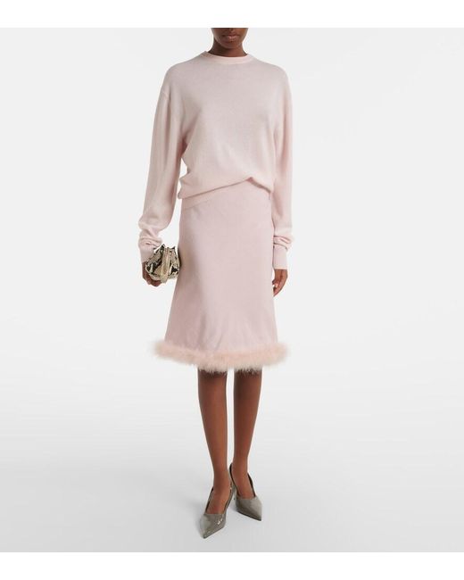 Dorothee Schumacher Pink Soft Vibes Feather-Trimmed Midi Skirt