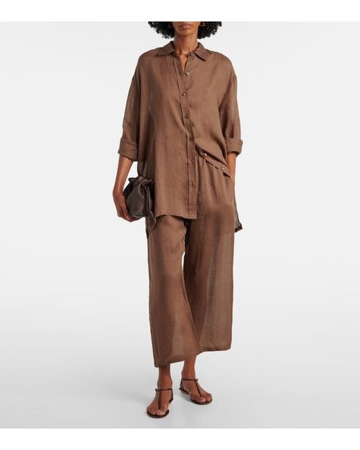 Leset Brown Niko Ramie Cropped Barrel-Leg Pants