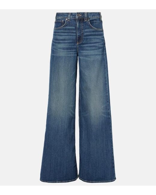 Nili Lotan Blue Rolland Mid-Rise Wide-Leg Jeans