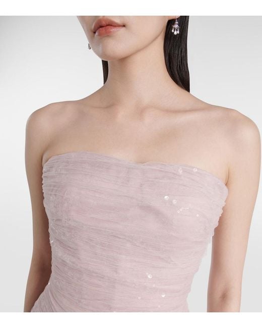 Marmar Halim Pink Sequined Ruffled Tulle Gown