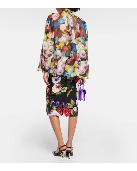 Blusa in chiffon di seta a fiori di Dolce & Gabbana in Multicolor