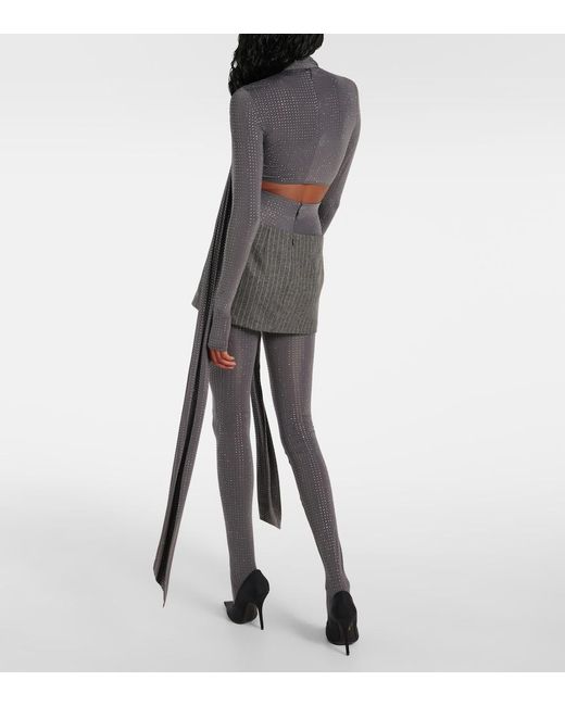 Alex Perry Gray Scarf-Detail Embellished Jersey Crop Top