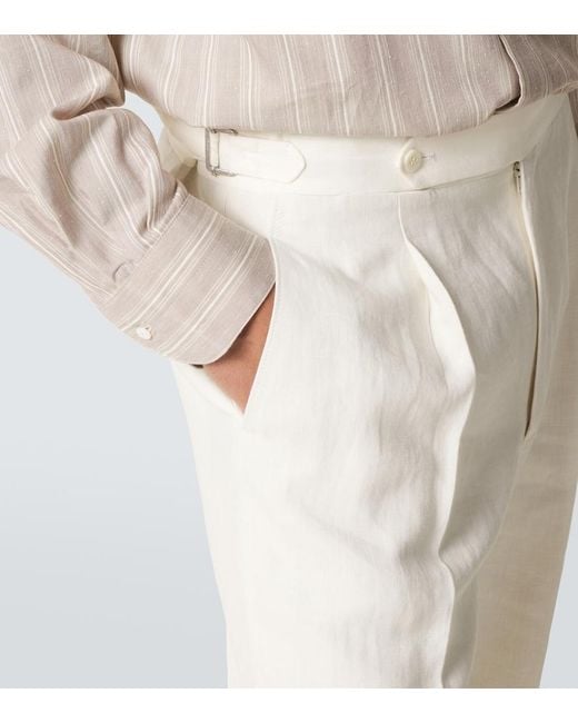 STÒFFA White Pleated Linen Wide-Leg Pants for men