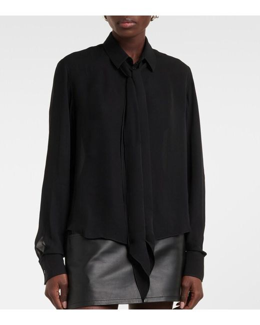 Wardrobe NYC Black Tie-Neck Silk Blouse