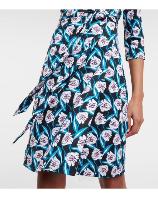 Diane von Furstenberg Blue Julian Printed Silk Midi Dress