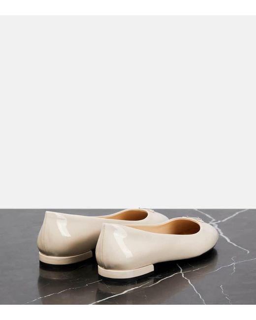 Prada Logo Patent Leather Ballet Flats in Natural | Lyst UK