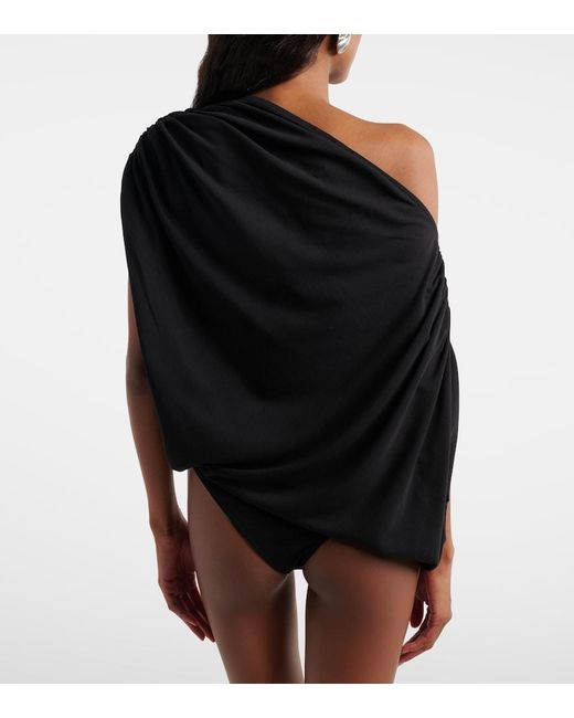 Wolford Blue Draped Off-Shoulder Bodysuit