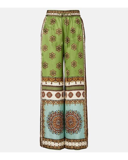 ALÉMAIS Green Contina Jacquard Palazzo Pants