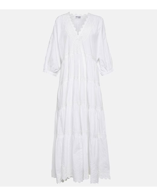 Juliet Dunn White Embroidered Cotton Poplin Maxi Dress