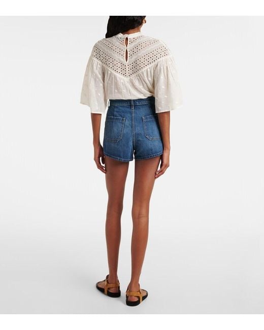 Nili Lotan Blue Harley High-Rise Denim Shorts