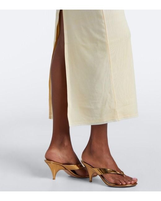 Sir White Printed Ruched Mesh Maxi Dress