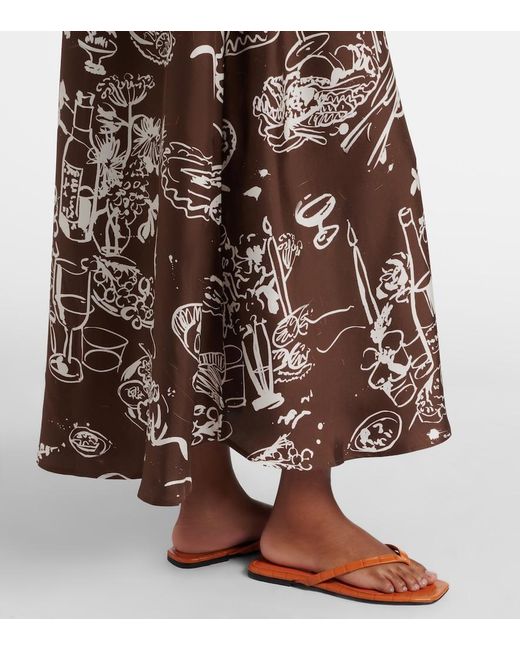 Asceno Brown Napoli Printed Silk Twill Maxi Dress