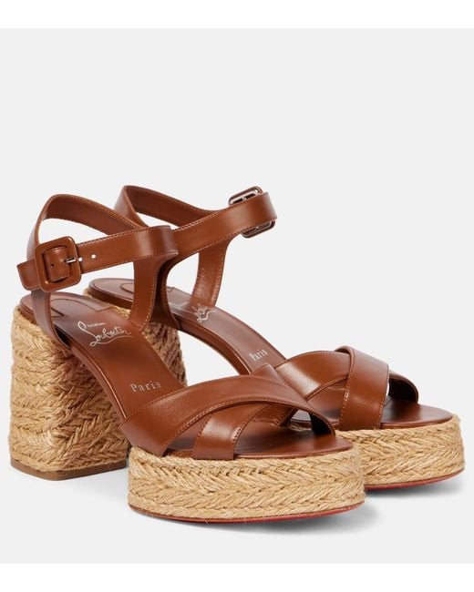 Christian Louboutin Brown Calakala 85 Suede And Leather Heeled Espadrilles