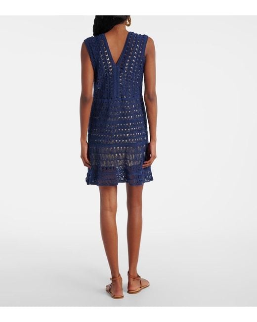 Anna Kosturova Blue Crocheted Cotton Minidress