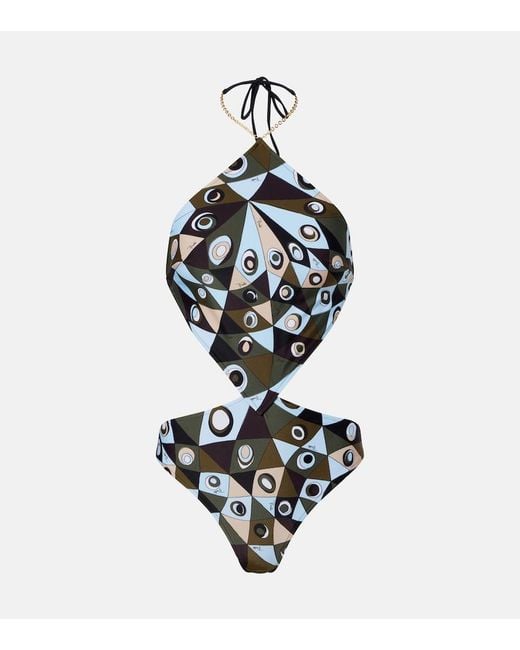 Emilio Pucci White Occhi Cutout Halterneck Swimsuit