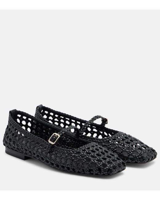 Souliers Martinez Black Paris Woven Leather Mary Jane Flats
