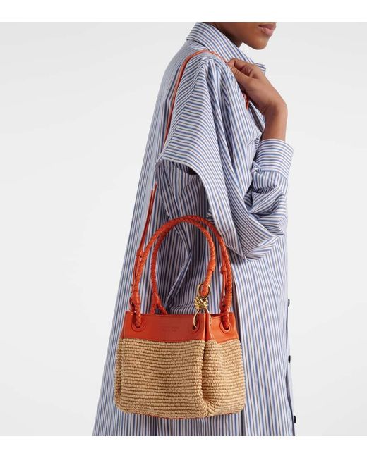Bottega Veneta Orange Parachute Small Raffia Shoulder Bag