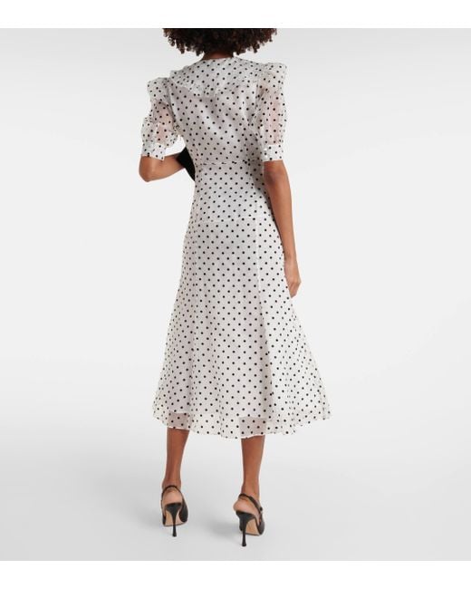 Alessandra Rich White Polka-dot Silk Organza Midi Dress