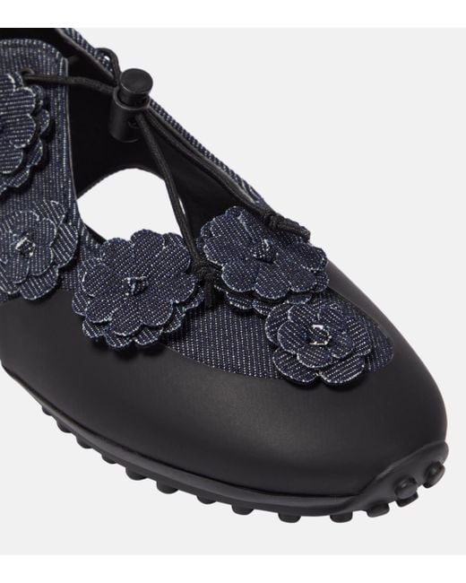 CECILIE BAHNSEN Black Shay Floral-applique Denim Flats