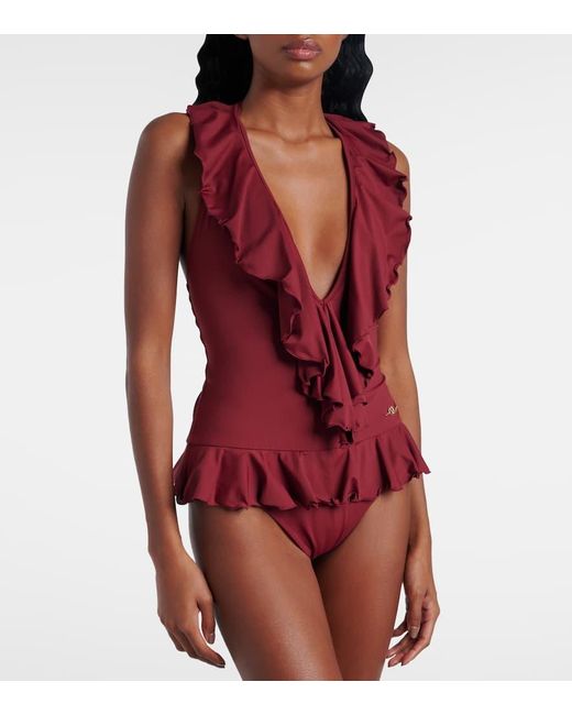 Chloé Red Ruffled Swimsuit