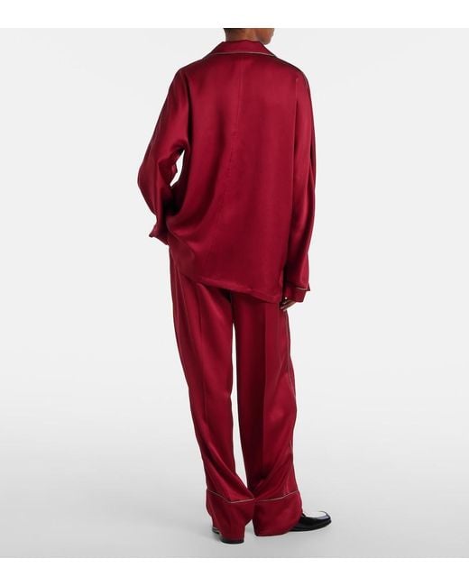 Givenchy Red Silk Satin Wide-Leg Pants
