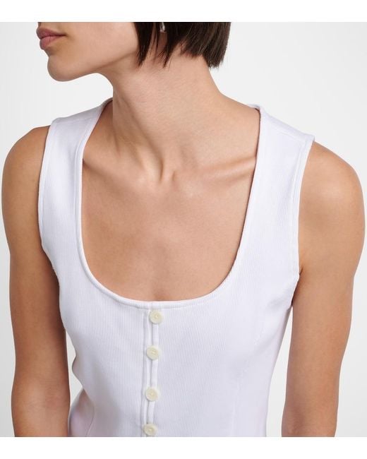 Veronica Beard White Quenby Ribbed-Knit Cotton-Blend Top
