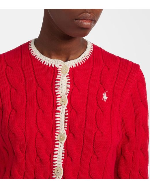Polo Ralph Lauren Red Cable-Knit Cotton Cardigan