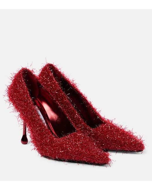 Jimmy Choo Red Ixia 95 Tinsel Pumps