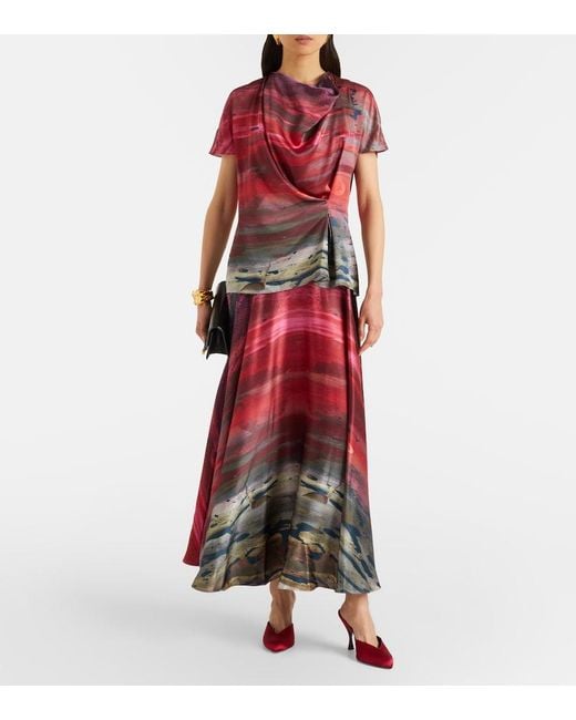 Roksanda Red Printed Draped Silk Satin Top