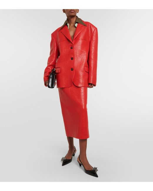 Prada Red Leather Pencil Skirt