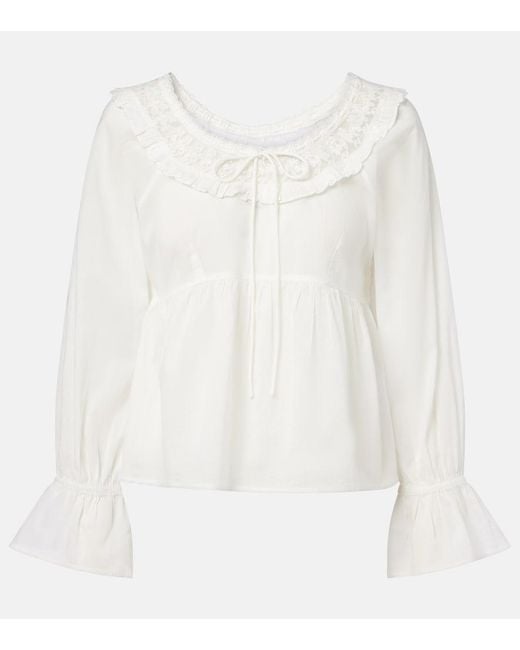 Posse White Danielle Lace-Trimmed Cotton Blouse