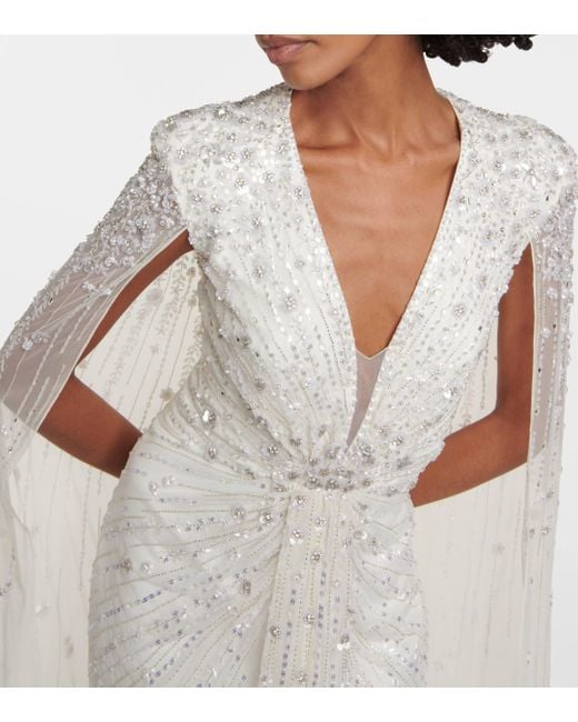 Jenny Packham White Bridal Sweet Wonder Sequined Caped Gown