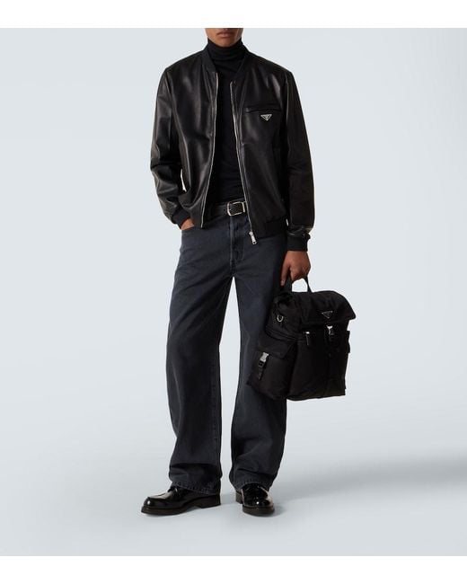 Prada Black Leather Bomber Jacket for men