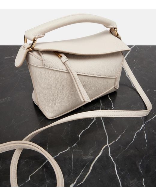 Loewe White Puzzle Edge Mini Leather Top-Handle Bag