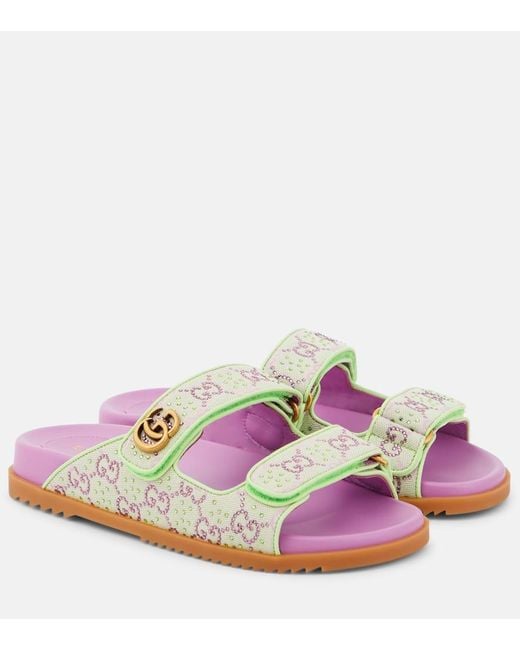Gucci Pink GG Canvas Crystal-embellished Sandals