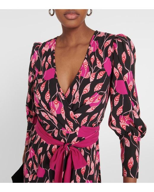 Diane von Furstenberg Purple Blade Printed Crepe Wrap Dress