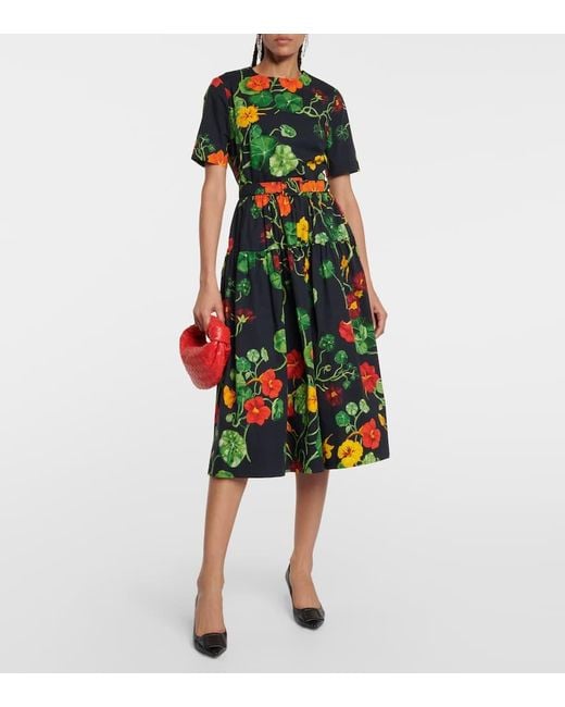 Robe Midi Nasturtium En Coton Melange Oscar de la Renta en coloris Green