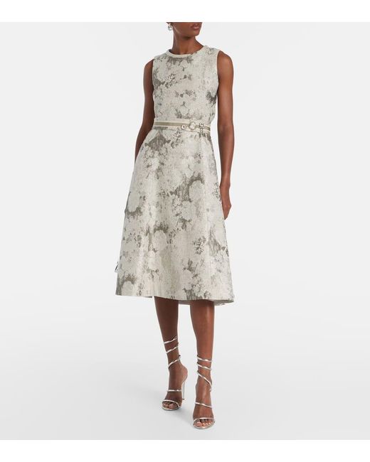 Vestido Midi En Mezcla De Algodon En Jacquard Max Mara de color Natural