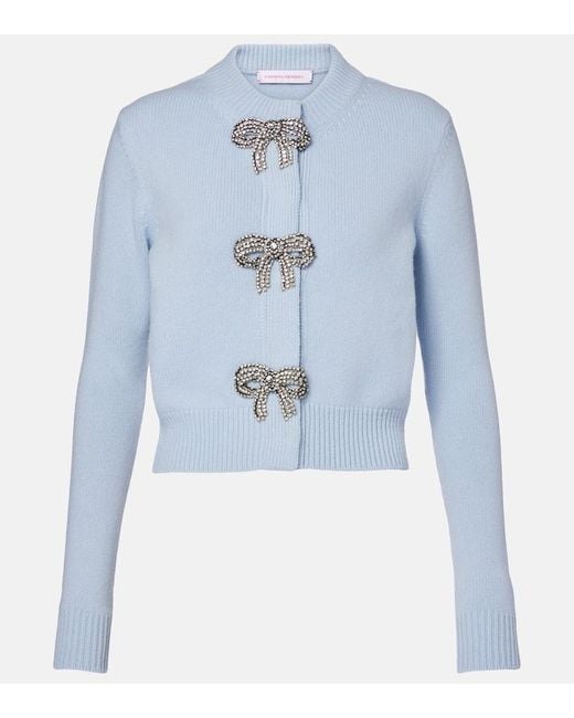 Carolina Herrera Blue Embellished Wool And Cashmere Cardigan